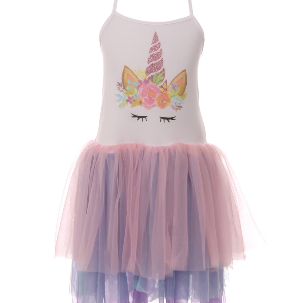Little girls unicorn floral tutu tulle girls dress